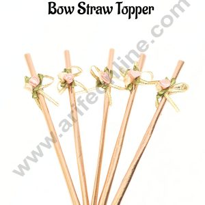 5pcs Rose Gold Straw With Rose &  Bow Straw Topper For Cake Decoration CAKE DECOR™