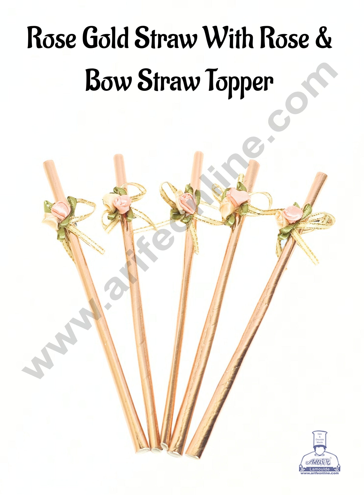 5pcs Rose Gold Straw With Rose & Bow Straw Topper For Cake Decoration CAKE DECOR™