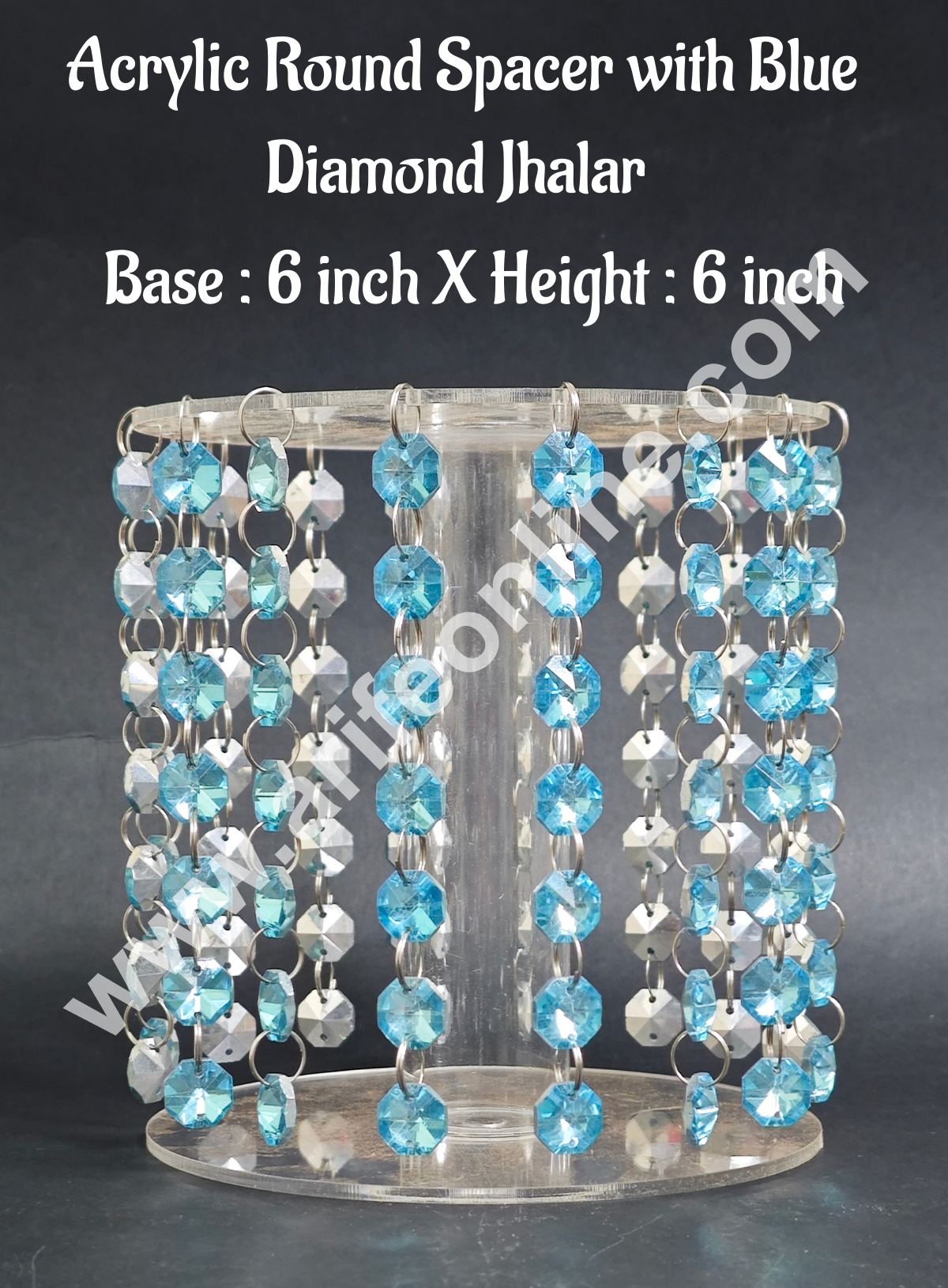 CAKE DECORβ’ 6-Inch Acrylic Round Spacer with Blue Diamond Jhaalar | Elegant Cake & Cupcake Decoration Stand