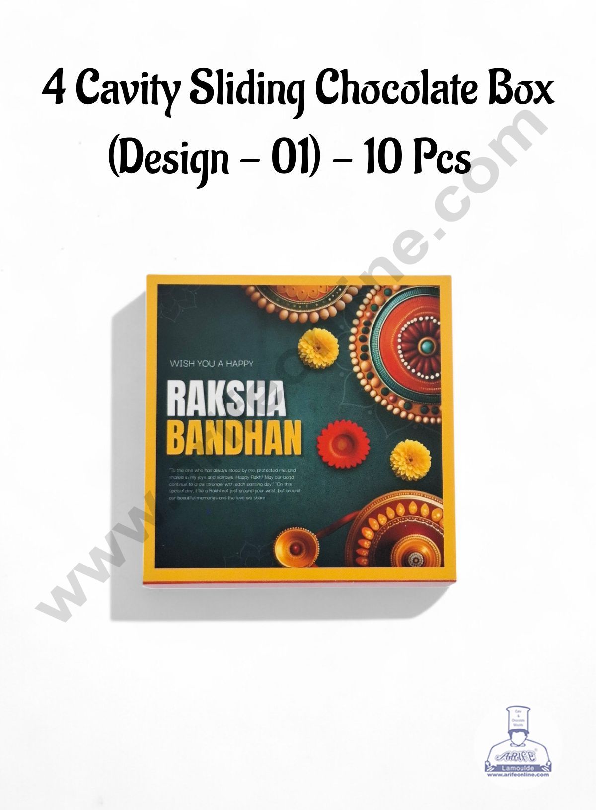 4 Cavity Raksha Bandhan Sliding Chocolate Box (Design - 01) Without Cavity (10 Pcs Pack) - CAKE DECORโข