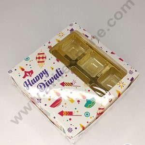 CAKE DECOR™ 9 Cavity Diwali Theme Chocolate Box with Clear Window & Cavity ( 10 Piece Pack ) - White