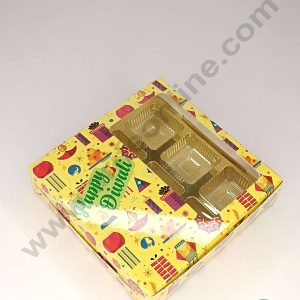CAKE DECOR™ 9 Cavity Diwali Theme Chocolate Box with Clear Window & Cavity ( 10 Piece Pack ) - Yellow