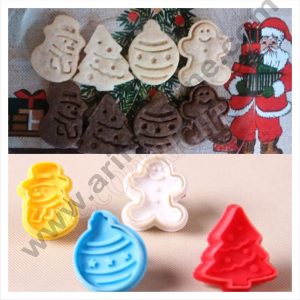 Cake Decor 4 Pc Christmas GingerBread Plastic Biscuit Cutter Plunger Cutter