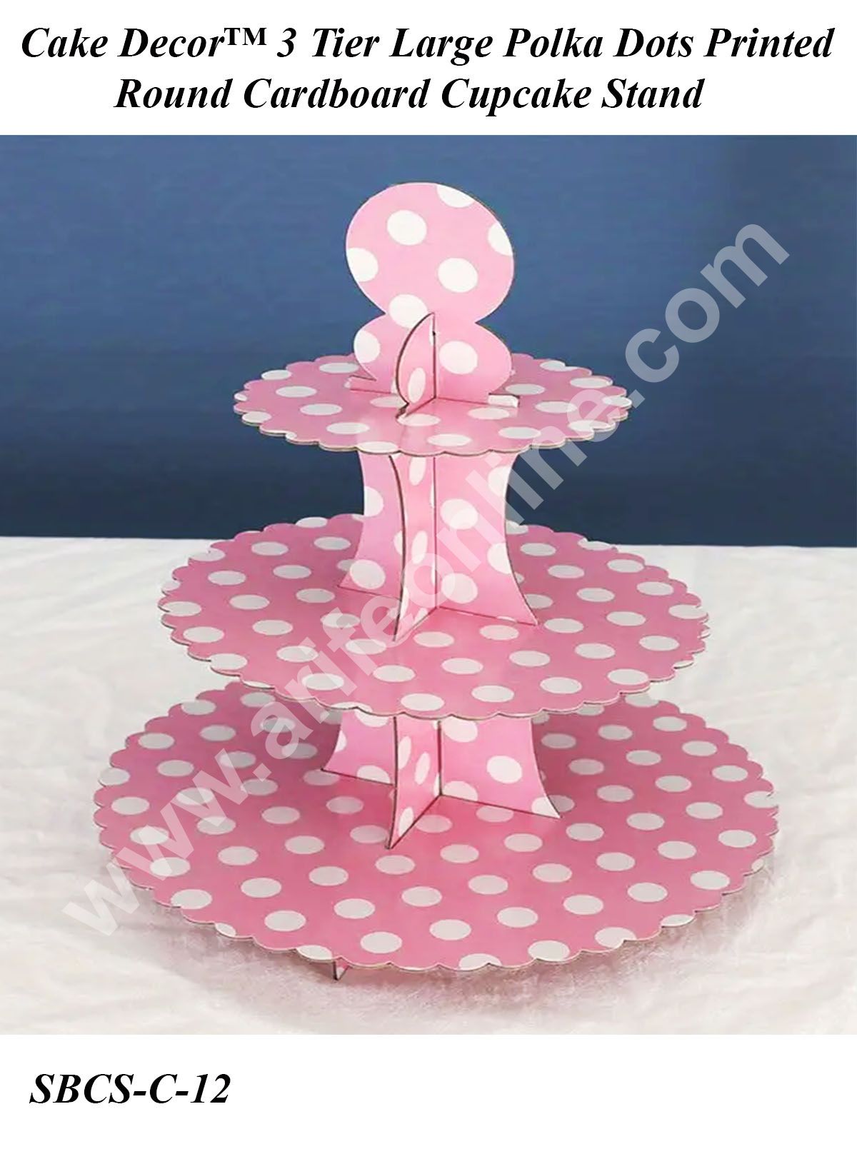 Cake Decor™ 3 Tier Large Polka Dots Printed Round Cardboard Cupcake Stand