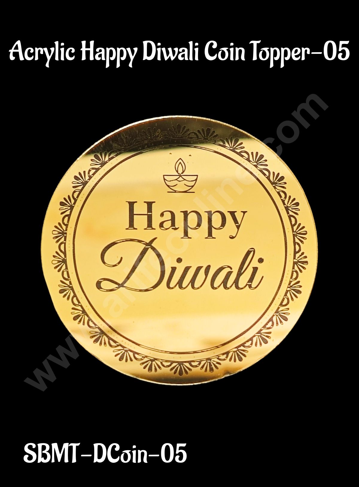 Cake Decorβ’ Acrylic Happy Diwali Coin Topper for Cake and Cupcakes - 1 Piece (SBMT-DCoin-05)