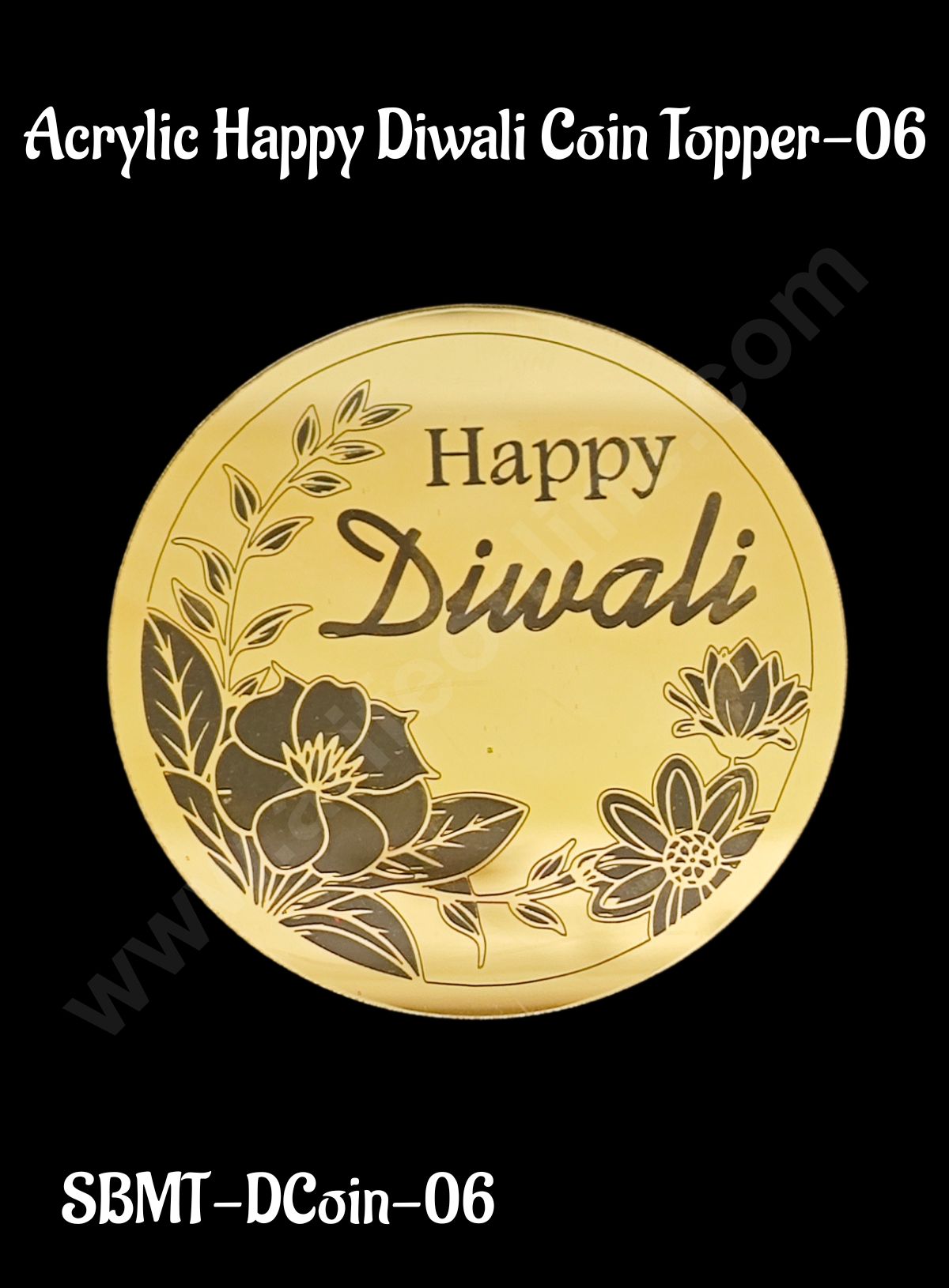 Cake Decorβ’ Acrylic Happy Diwali Coin Topper for Cake and Cupcakes - 1 Piece (SBMT-DCoin-06)