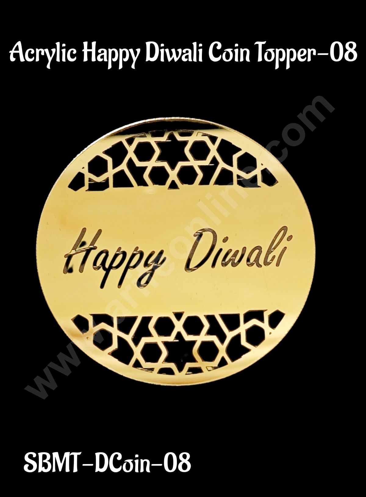 Cake Decor™ Acrylic Happy Diwali Coin Topper for Cake and Cupcakes - 1 Piece (SBMT-DCoin-08)