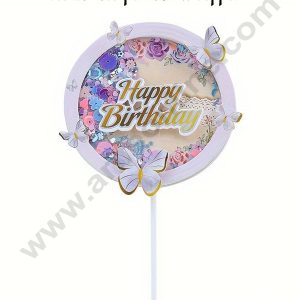 CAKE DECOR™ 1 Piece Light Purple Glitter Butterfly Round Shaped Straw Topper For Cake Decoration | Cake Insert