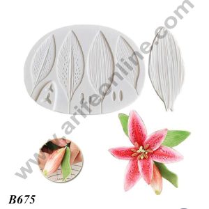 CAKE DECOR™ 2 Pcs Set Lily Flower Petal & Leaf Veiner Silicone Fondant Mould for Cake Decorations (SBSP-B675)