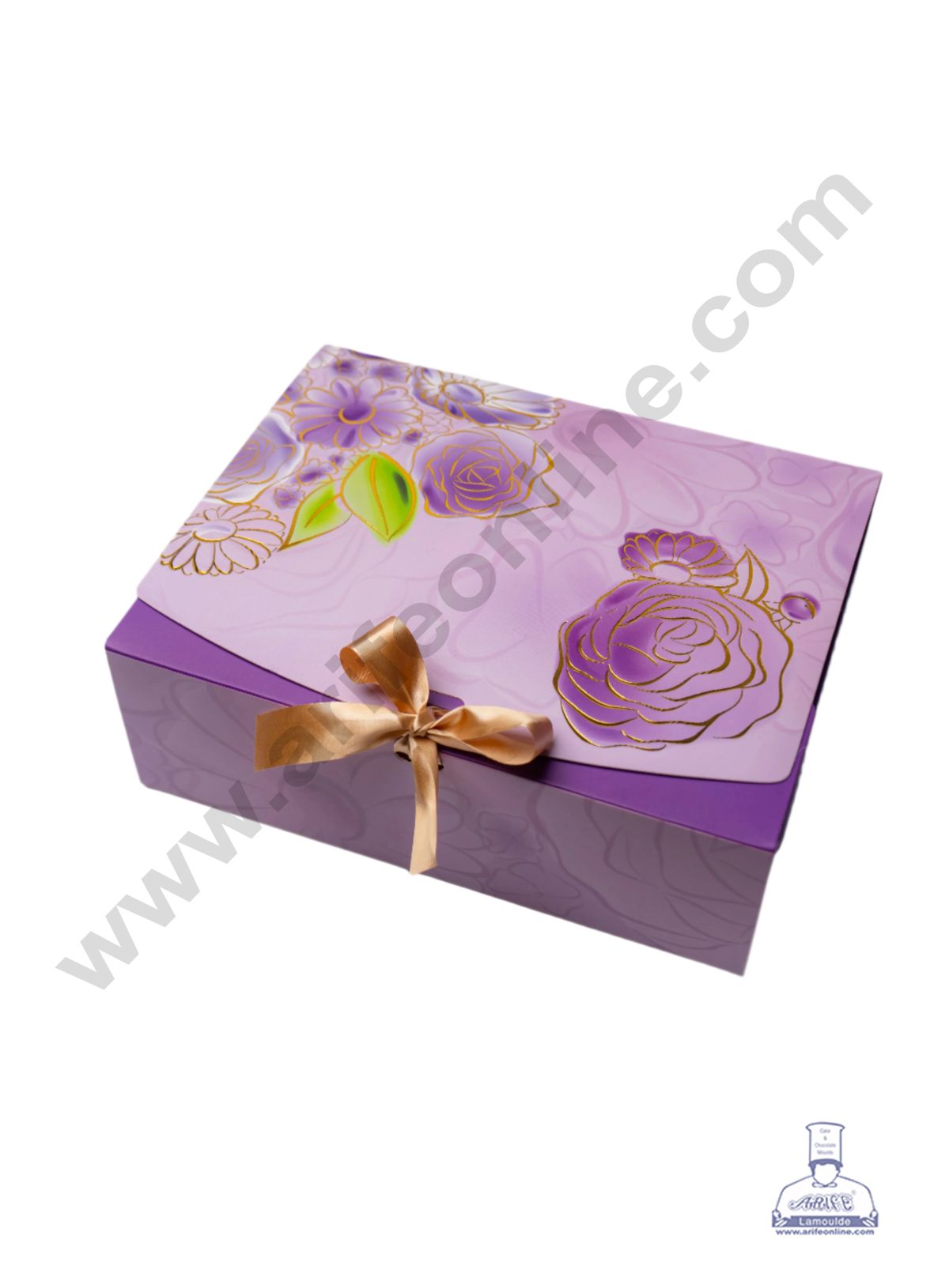 Purple Floral Ribbon Hamper Box - Small (1 Pc) - CAKE DECORβ’