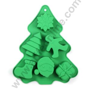 Cake Decor 6 Cavity Christmas Tree Snow flak Gift box , Silicon Moulds Tree Shape Muffin Mould