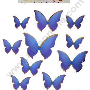 CAKE DECORβ’ 10 Pcs Let's Party Blue & Purple Shade With Golden Outlines Butterfly Paper Topper For Cake And Cupcake