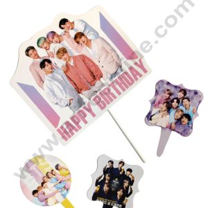 CAKE DECOR™ 4 Pcs Paper BTS Topper For Cake And Cupcake | Assorted Design (SBMT-PT-190)