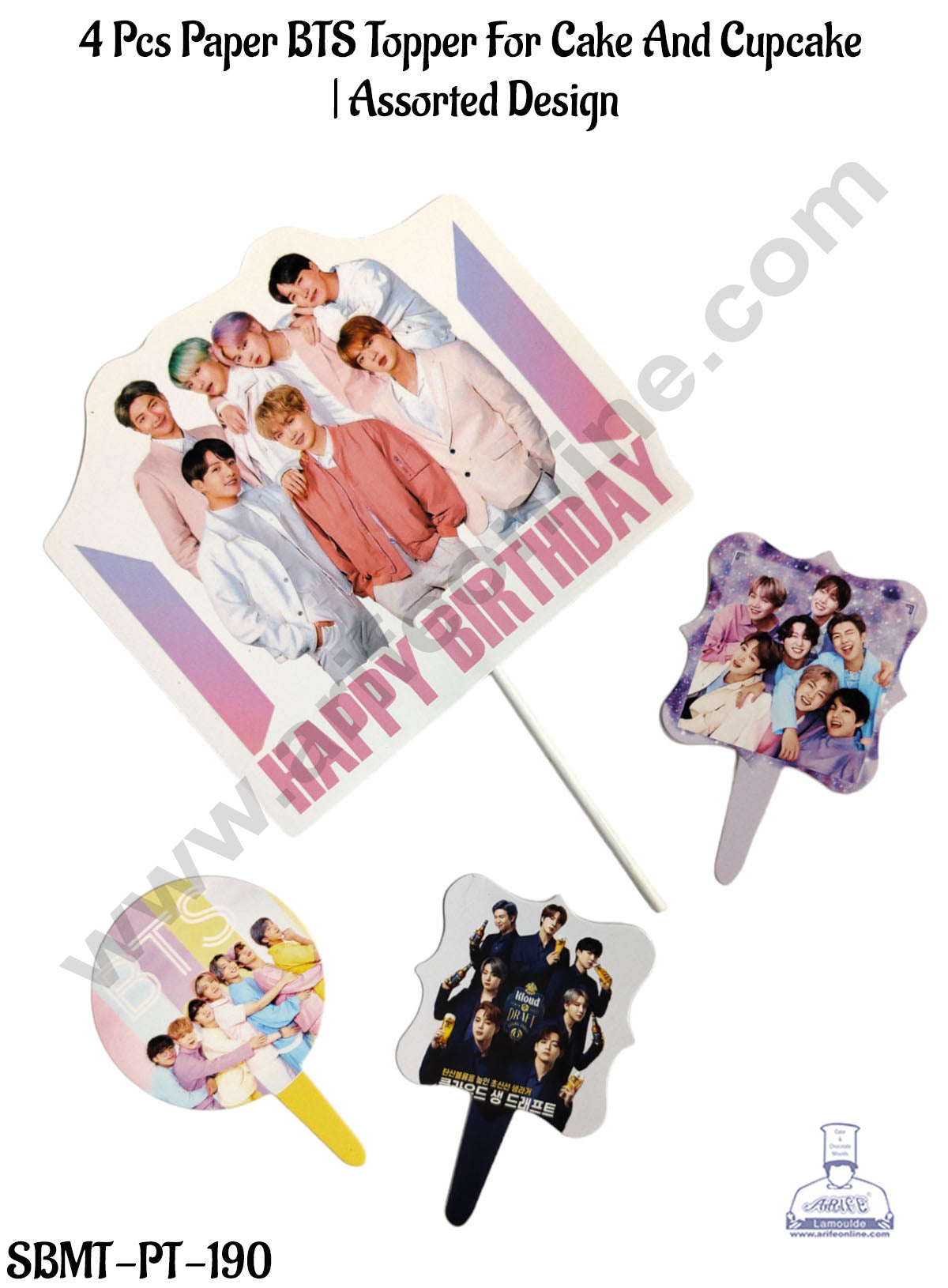 CAKE DECOR™ 4 Pcs Paper BTS Topper For Cake And Cupcake | Assorted Design (SBMT-PT-190)