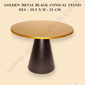 CAKE DECORβ’ Gold Metal Cake Tray with Black Conical Stand Cake Stand | Dessert Stand | Cupcake Stand