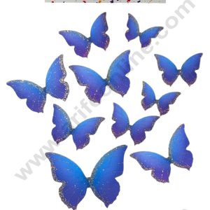 CAKE DECORβ’ 10 Pcs Let's Party Dark Blue Shade Glitter Butterfly Paper Topper For Cake And Cupcake