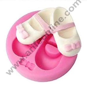 Cake Decor Silicon 2 Cavity Baby Shoe With Bow Silicone Fondant Mould Marzipan Mould