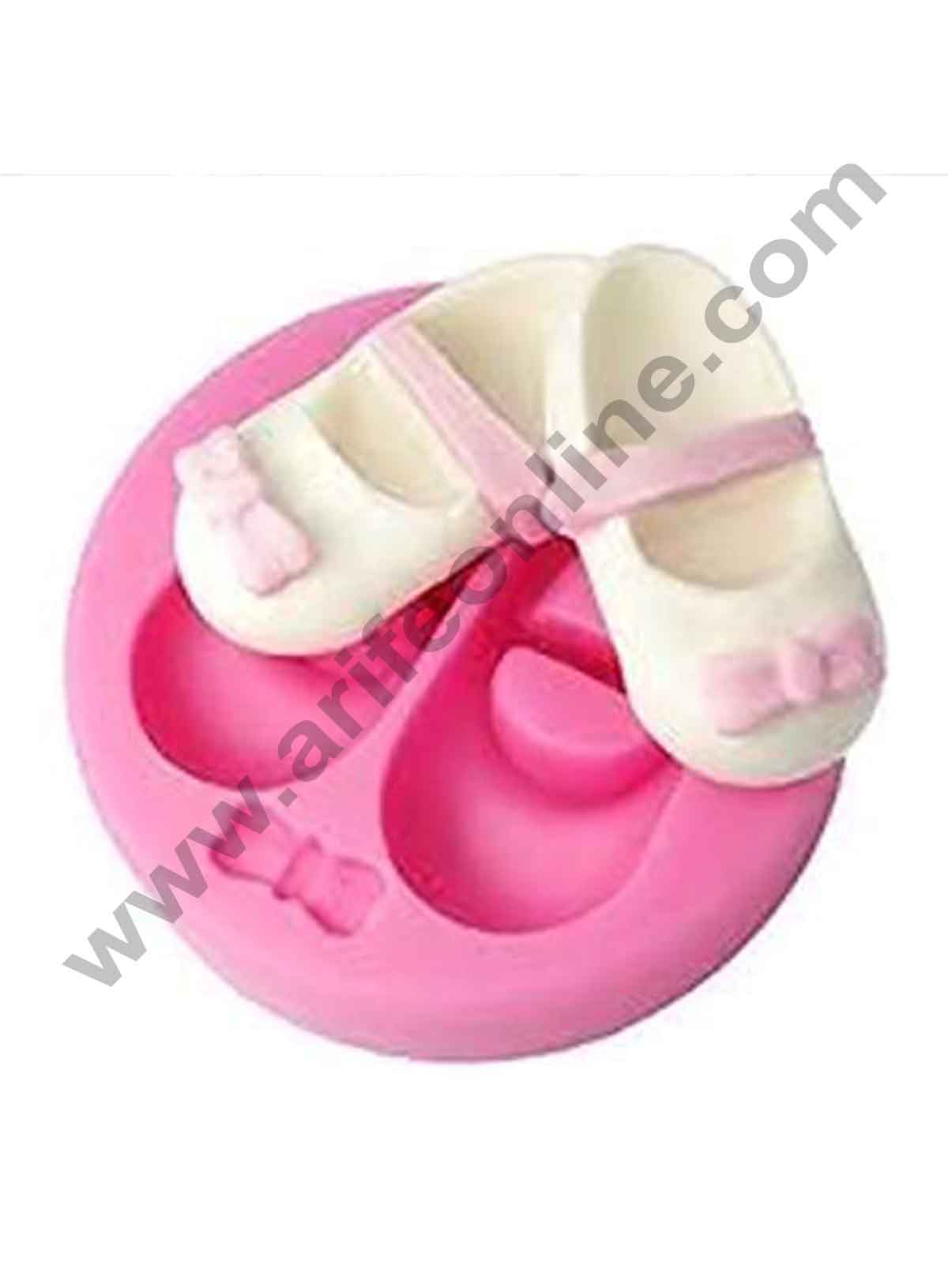Cake Decor Silicon 2 Cavity Baby Shoe With Bow Silicone Fondant Mould Marzipan Mould