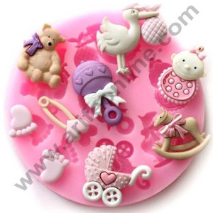 Cake Decor Silicon 9 Cavity Baby Feet Pins Teddy Bear Baby Stroller Bird Horse Cart Silicone Fondant Mould Marzipan Mould