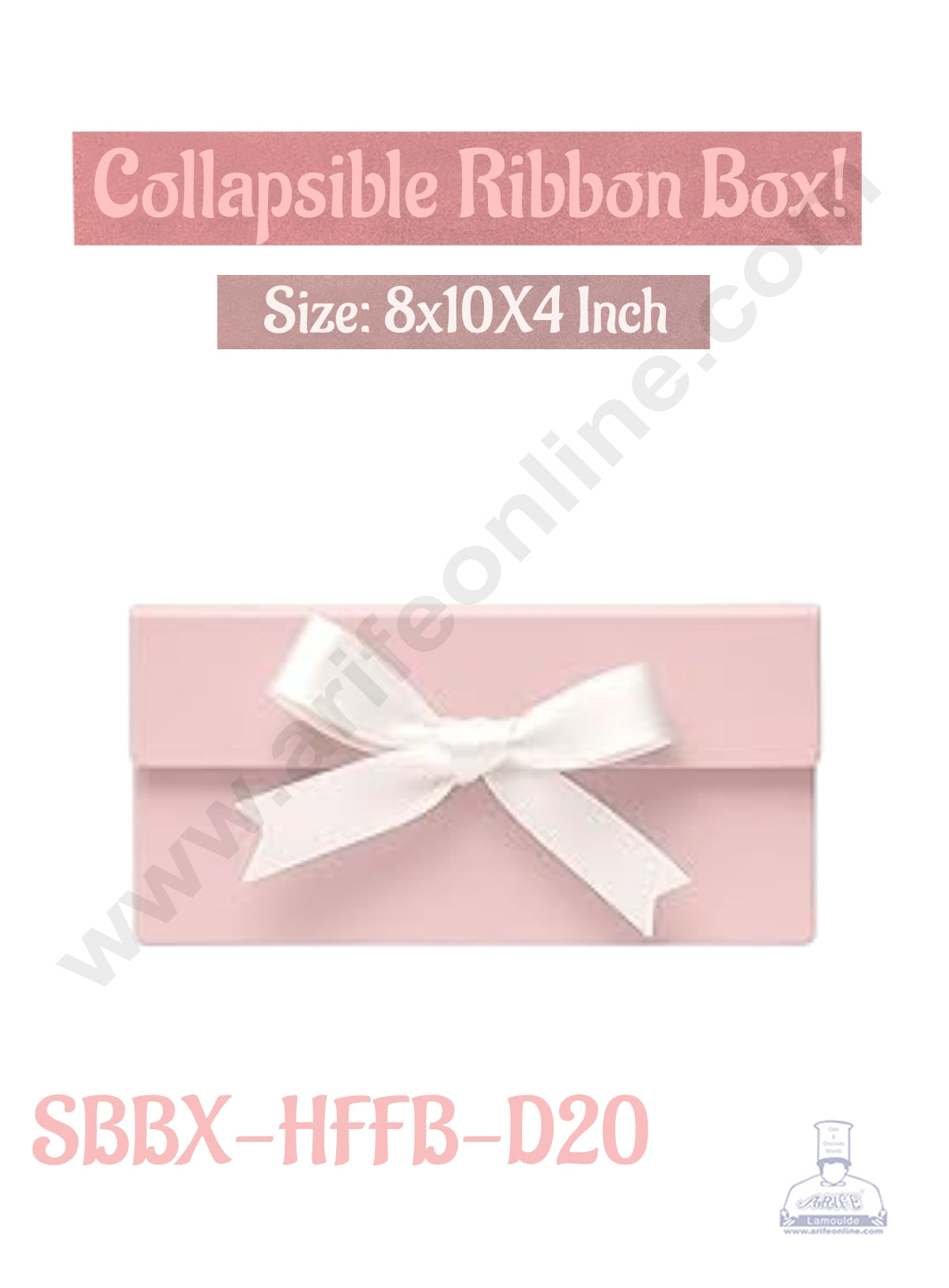 CAKE DECOR™ Baby Pink Color Folding Hard Hamper Box with ribbon | 8X10X4 Inch | Gift Box | Present Box - 1 Pc | (SBBX-HFFB-D20)