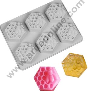 Cake Decor 6 Cavity Bee Honeycomb Design Silicone moulds for Soaps Chocolate Jelly Desserts All Purpose Mould