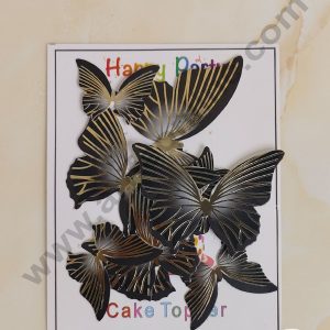 CAKE DECORβ’ 10 Pcs Black Butterfly With Golden Lines Paper Topper For Cake And Cupcake