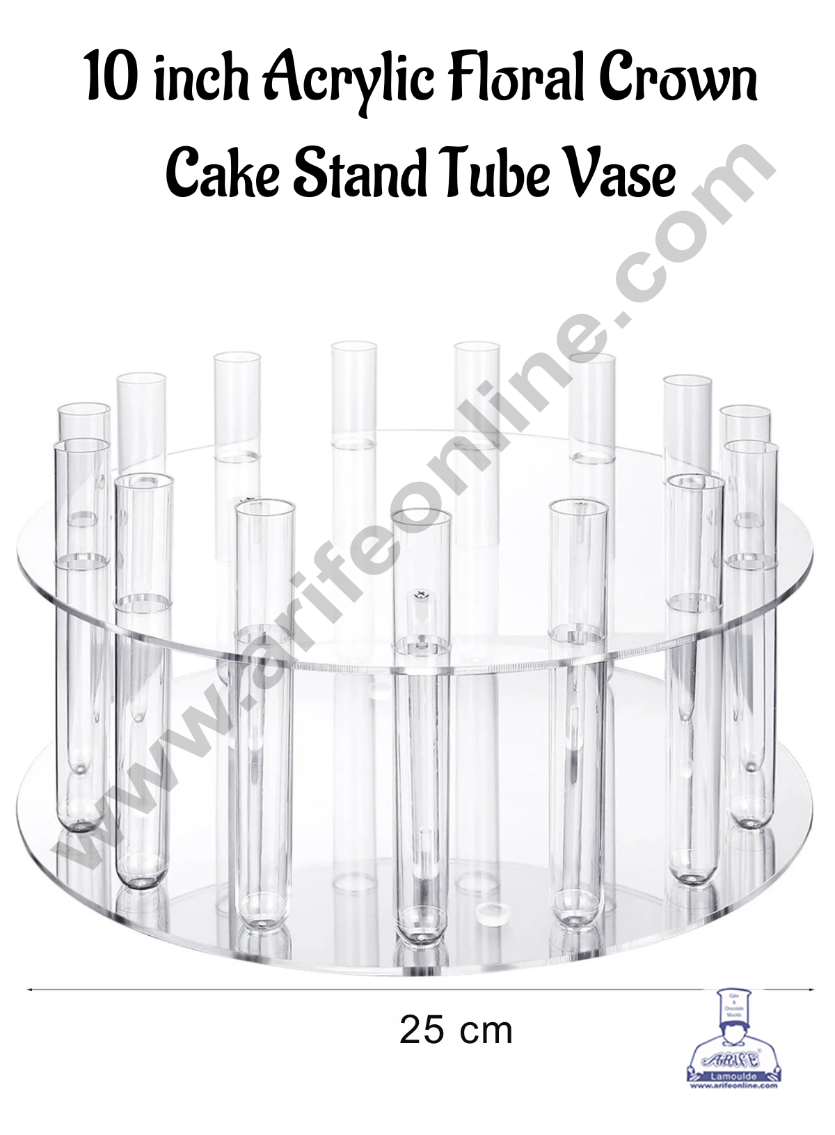 CAKE DECOR™ 10 inch Acrylic Floral Crown Cake Stand With Tube Vase | Acrylic Clear Cake Display Spacer