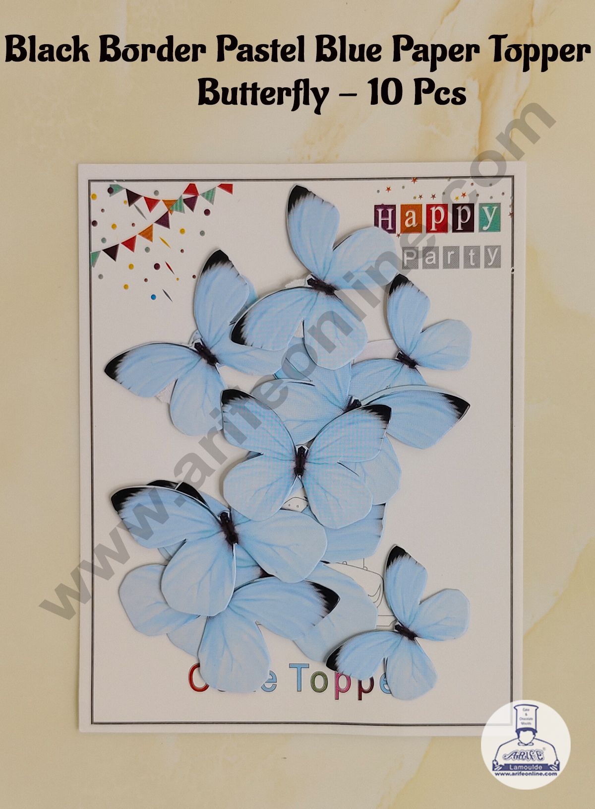 CAKE DECORβ’ 10 Pc Black Border Pastel Blue Colour Butterfly Paper Topper For Cake And Cupcake Decoration