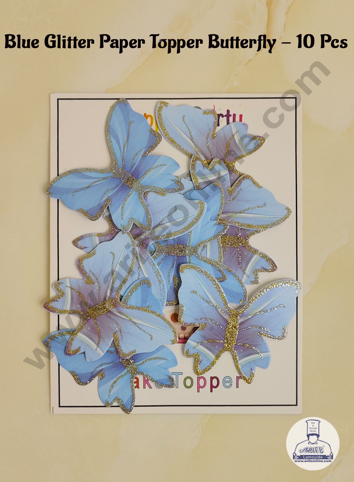 CAKE DECORβ’ 10 Pc Blue Glitter Butterfly Paper Toppers for Cake and Cupcake Decorations