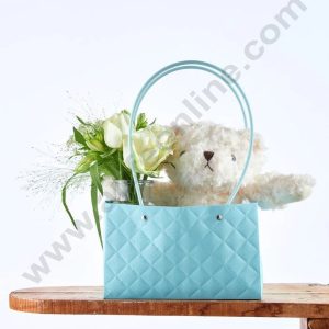Blue Textured Tote Bag Hampers For Gifting And Flower Bouquets Foldable 1 Pcs Pack - CAKE DECOR™