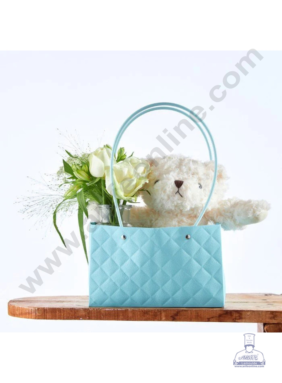 Blue Textured Tote Bag Hampers For Gifting And Flower Bouquets Foldable 1 Pcs Pack - CAKE DECOR™