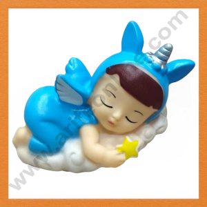 CAKE DECOR™ 1 Pieces Blue Sleeping Baby Unicorn Toys Cake Toppers (SB-T-JH3103-Blue)