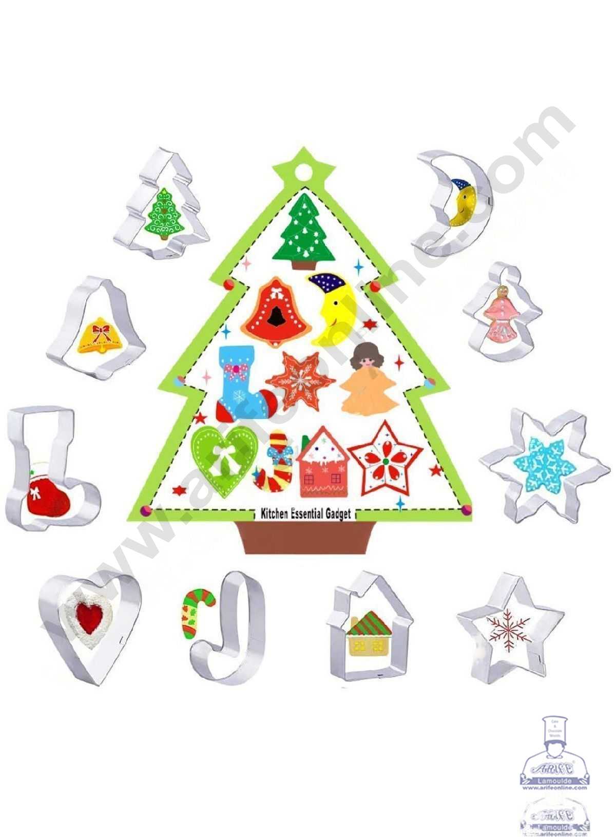 CAKE DECOR™ 10 Pcs Christmas Theme Stainless Steel Biscuit Cookies Cutter Mould