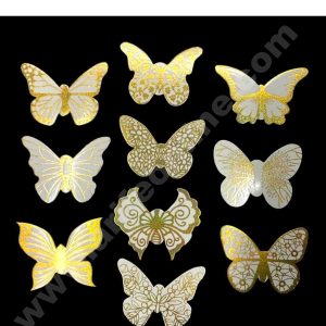CAKE DECORβ’ 10 pcs Golden White Butterfly Paper Topper For Cake And Cupcake (SBMT-PT-111)