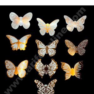 CAKE DECOR™ 10 pcs Orange White Butterfly Paper Topper For Cake And Cupcake (SBMT-PT-108)
