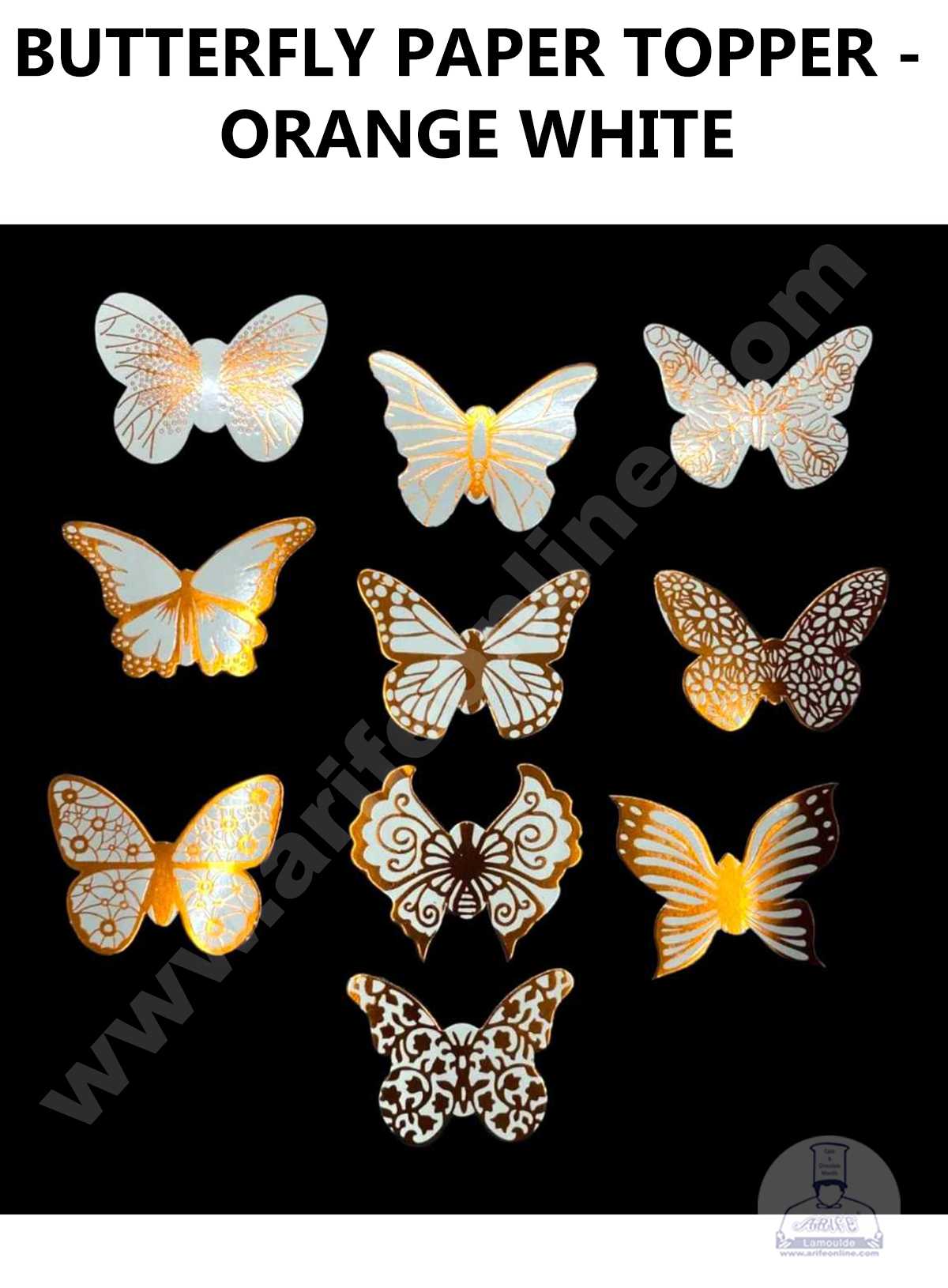CAKE DECOR™ 10 pcs Orange White Butterfly Paper Topper For Cake And Cupcake (SBMT-PT-108)