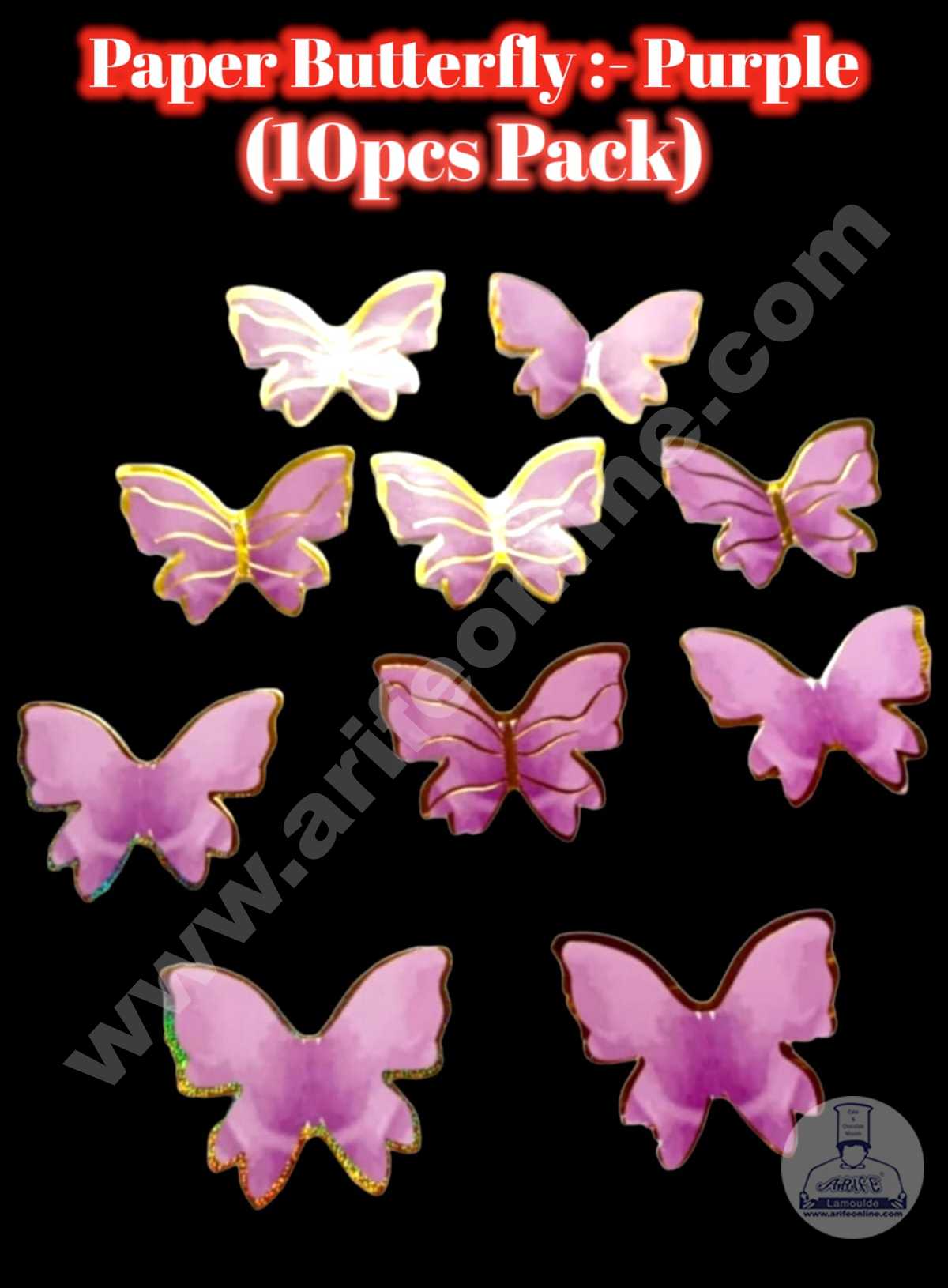 CAKE DECOR™ 10 pcs Purple Butterfly Theme Paper Topper For Cake And Cupcake SBMT-PT-119