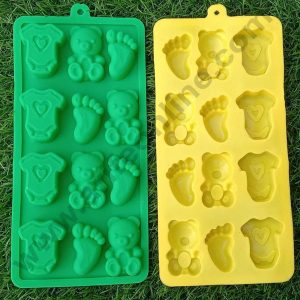 CAKE DECOR™ 12 Cavity Baby Cloth Baby Feet Teddy Shape Silicon Chocolate Mould, Ice Mould, Chocolate Decorating Mould (SBSM-894)