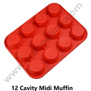 CAKE DECOR™ 12 Cavity Midi Muffin Round Shape Silicon Muffin Mould Silicon Cupcake Mould (SBSM-034)