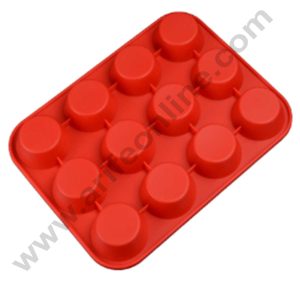 CAKE DECOR™ 12 Cavity Round Shape Silicon Muffin Mould Silicon Cupcake Mould (SBSM-031)