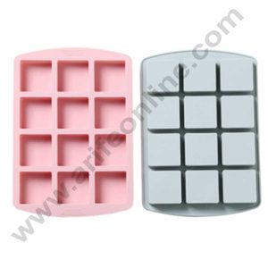 CAKE DECOR™ 12 Cavity Square Shape Silicon Muffin Mould Silicon Cupcake Mould (SBSM-855)