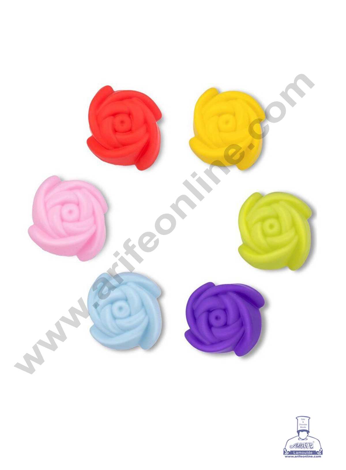 CAKE DECOR™ 12 Pcs Silicon Rose Flower Shape Muffin Moulds Cup Cake Mould | Reusable, Multi-color (SBSM-906)