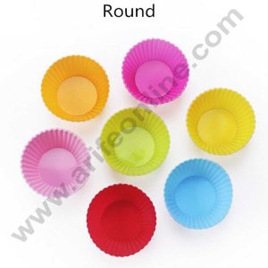 CAKE DECOR™ 12 Pcs Silicon Round Shape Muffin Moulds Cup Cake Mould | Reusable, Multi-color (SBSM-903)