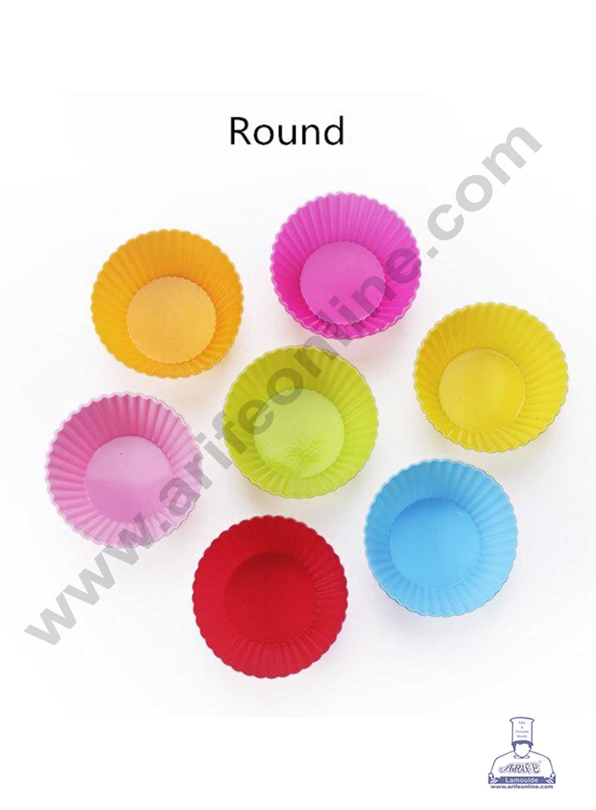 CAKE DECOR™ 12 Pcs Silicon Round Shape Muffin Moulds Cup Cake Mould | Reusable, Multi-color (SBSM-903)