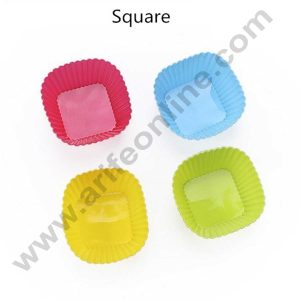 CAKE DECOR™ 12 Pcs Silicon Square Shape Muffin Moulds Cup Cake Mould | Reusable, Multi-color (SBSM-904)