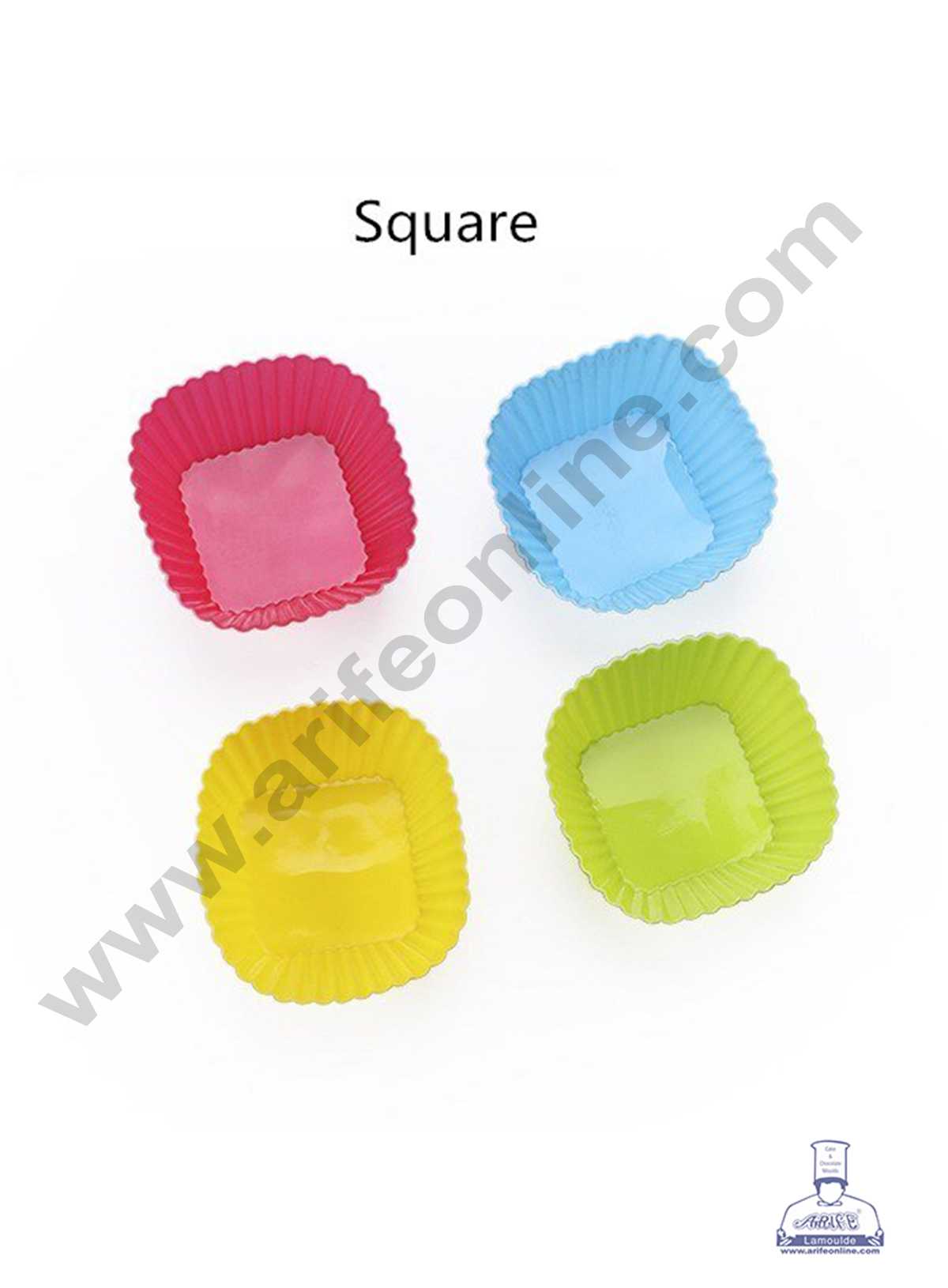 CAKE DECOR™ 12 Pcs Silicon Square Shape Muffin Moulds Cup Cake Mould | Reusable, Multi-color (SBSM-904)