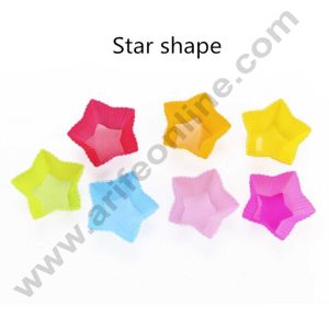 CAKE DECOR™ 12 Pcs Silicon Star Shape Muffin Moulds Cup Cake Mould | Reusable, Multi-color (SBSM-905)