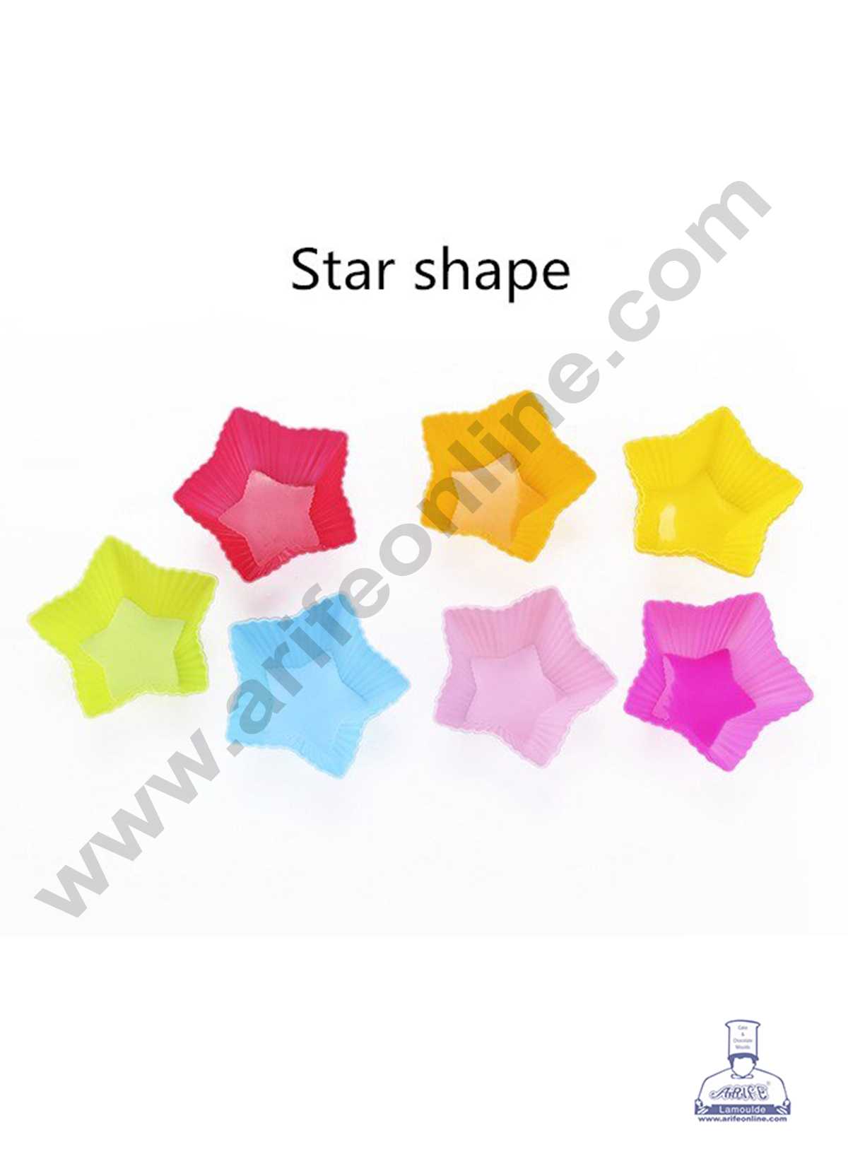 CAKE DECOR™ 12 Pcs Silicon Star Shape Muffin Moulds Cup Cake Mould | Reusable, Multi-color (SBSM-905)