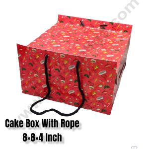 CAKE DECORβ’ 1/2 kg Christmas Theme Cake Box with Rope Handle 8 x 8 x 4 Inch - Christmas Theme 1 ( Pack of 10 pcs )