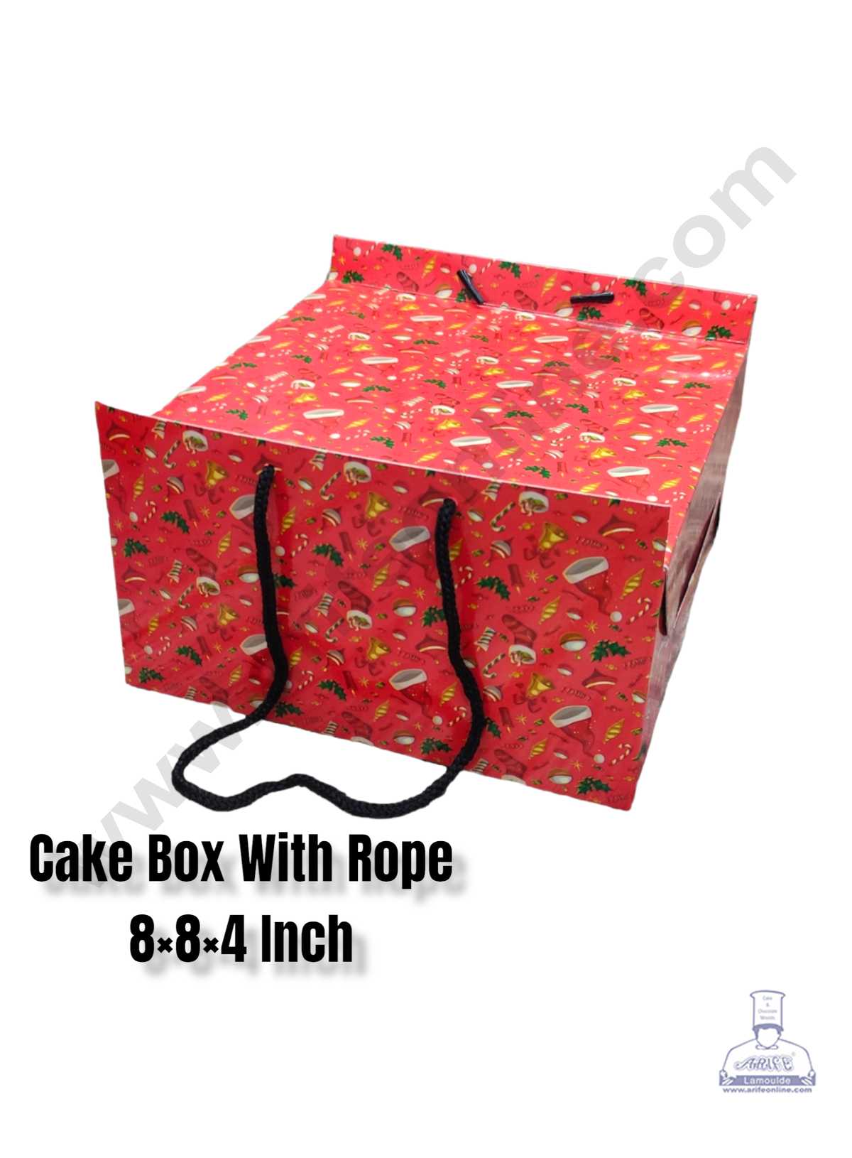 CAKE DECORβ’ 1/2 kg Christmas Theme Cake Box with Rope Handle 8 x 8 x 4 Inch - Christmas Theme 1 ( Pack of 10 pcs )